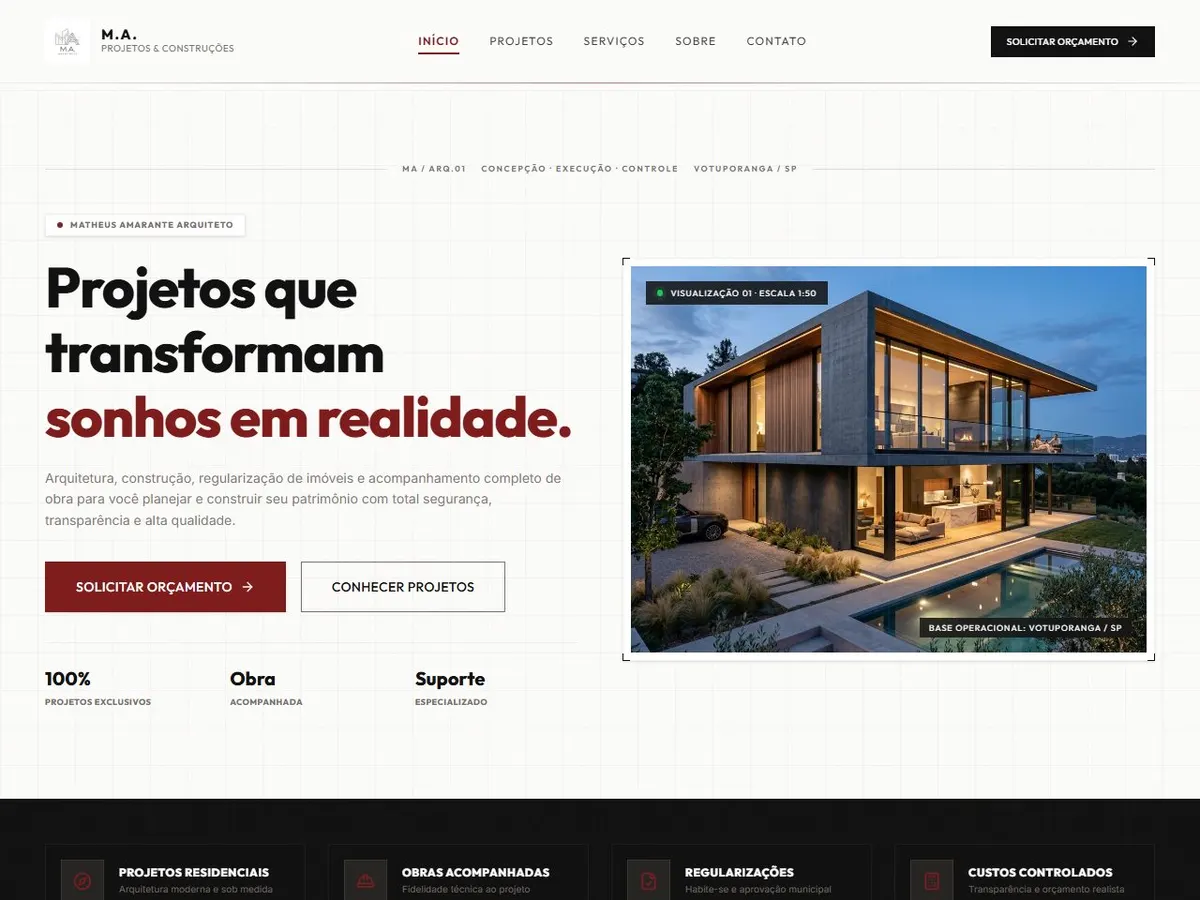 Página inicial da M.A. Projetos, com a galeria de obras.