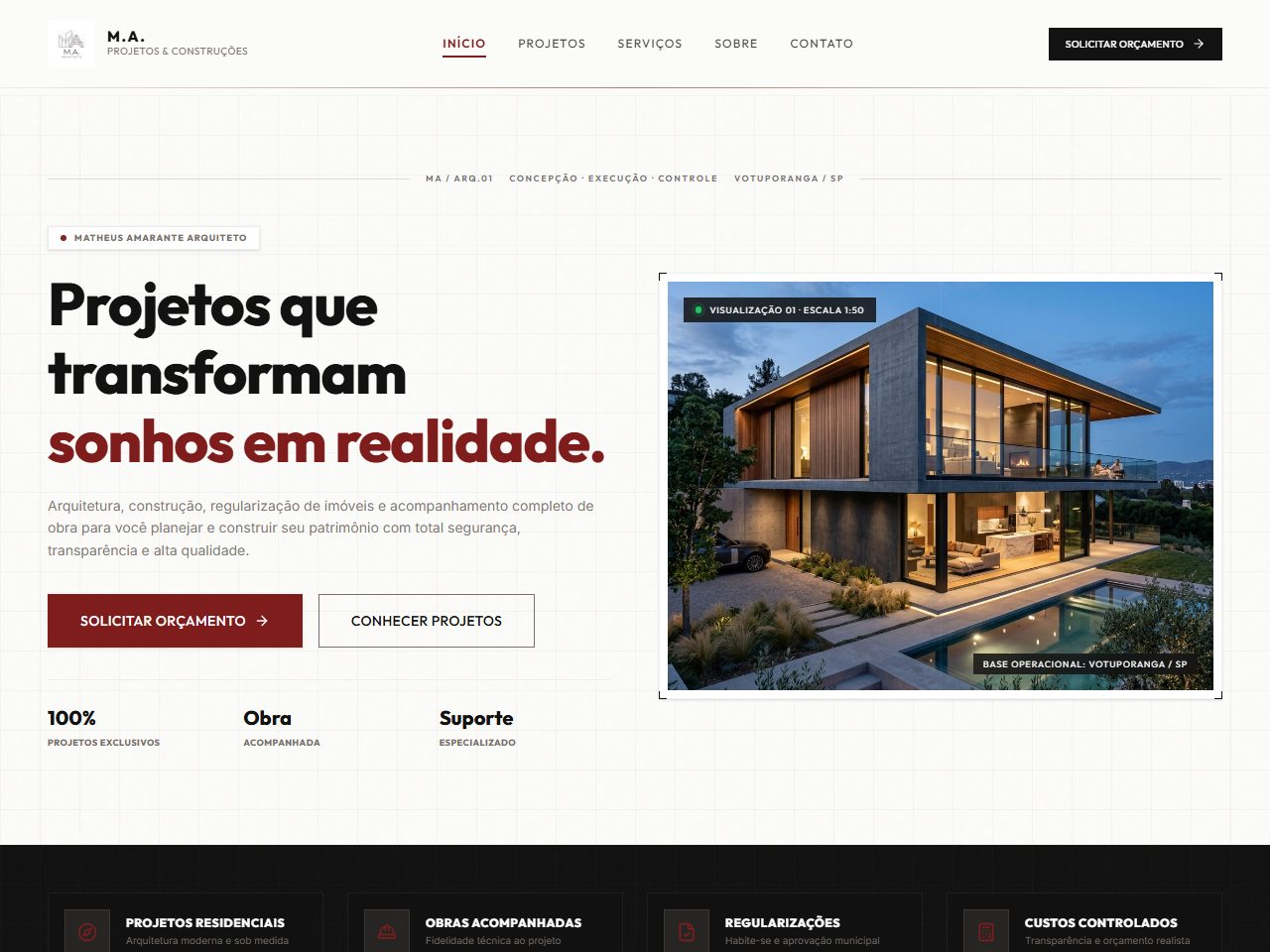 Prévia do site de M.A. Projetos